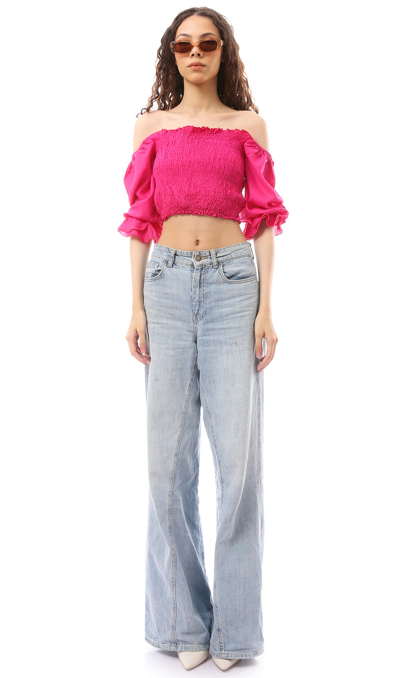 تيشيرت قصير فوشيا منقوش سهل الارتداء