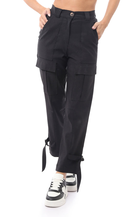 O168796 Polyester Casual Black Fly Zipper Trousers