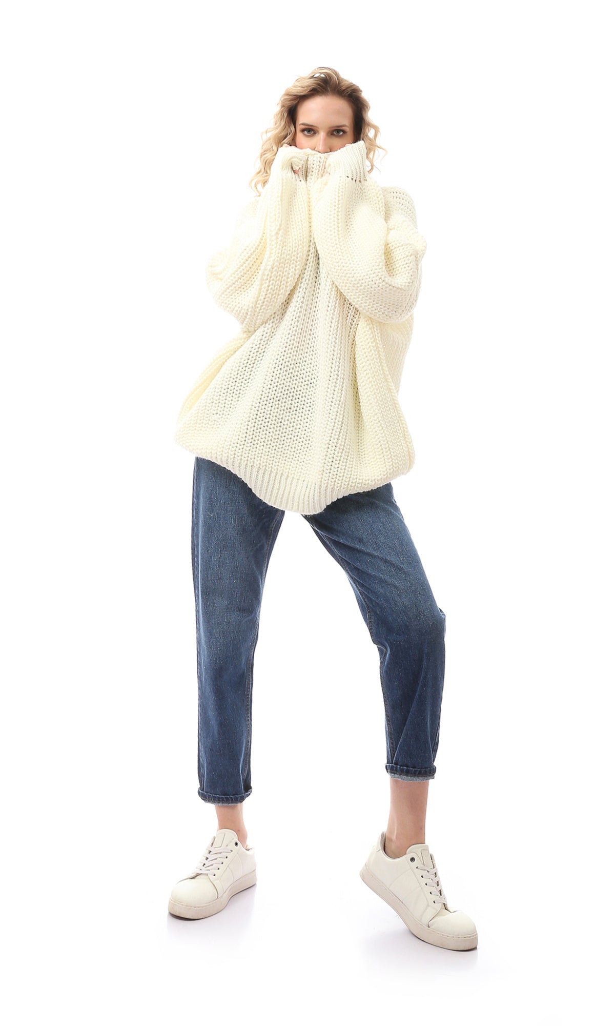 O168903 Offwhite Comfortable Slip On Loose Fit Pullover