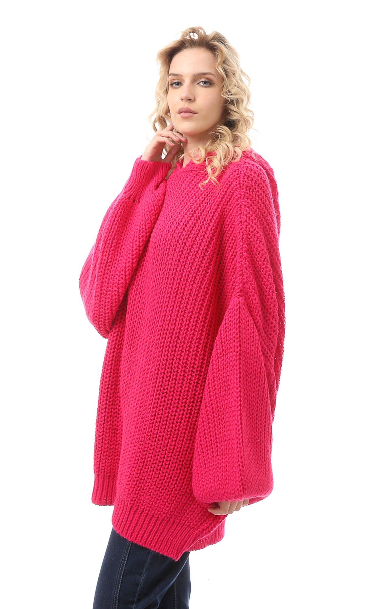 O168905 Knitted Long Pink Acrylic Pullover