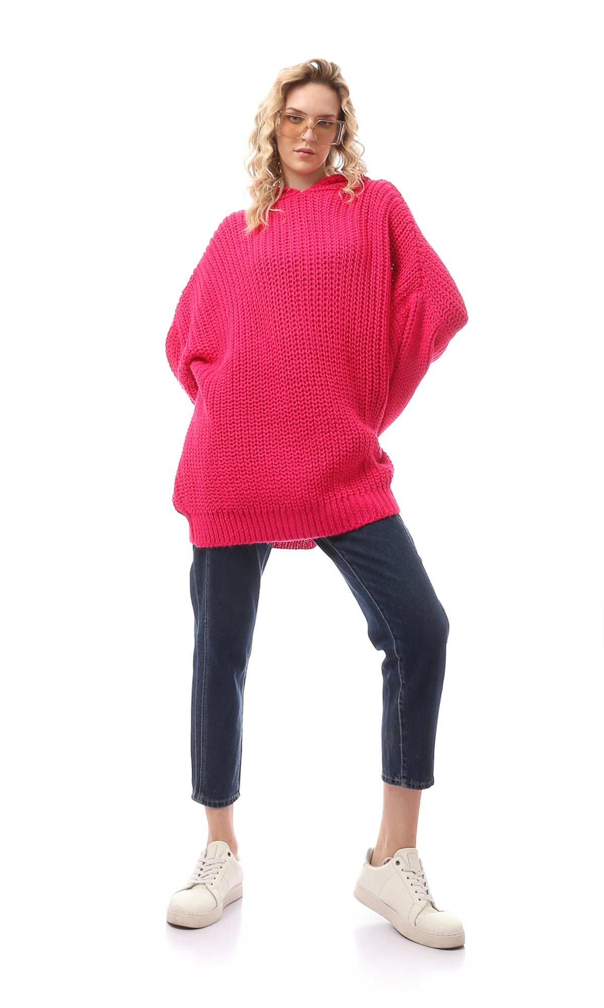 O168905 Knitted Long Pink Acrylic Pullover