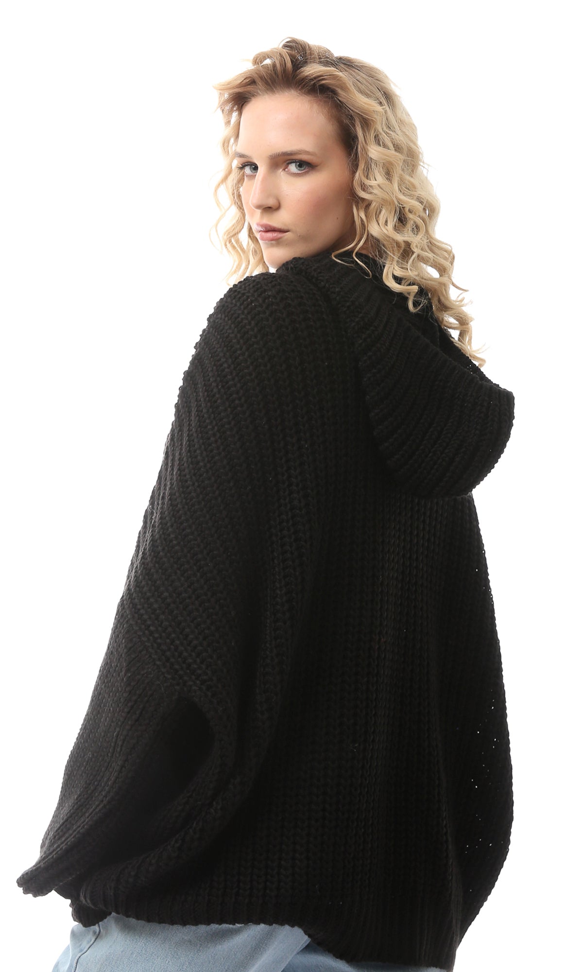 O168906 Knitted Long Black Acrylic Pullover
