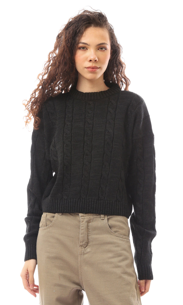 بلوفر أسود أكريليك برقبة دائرية سهل الارتداء