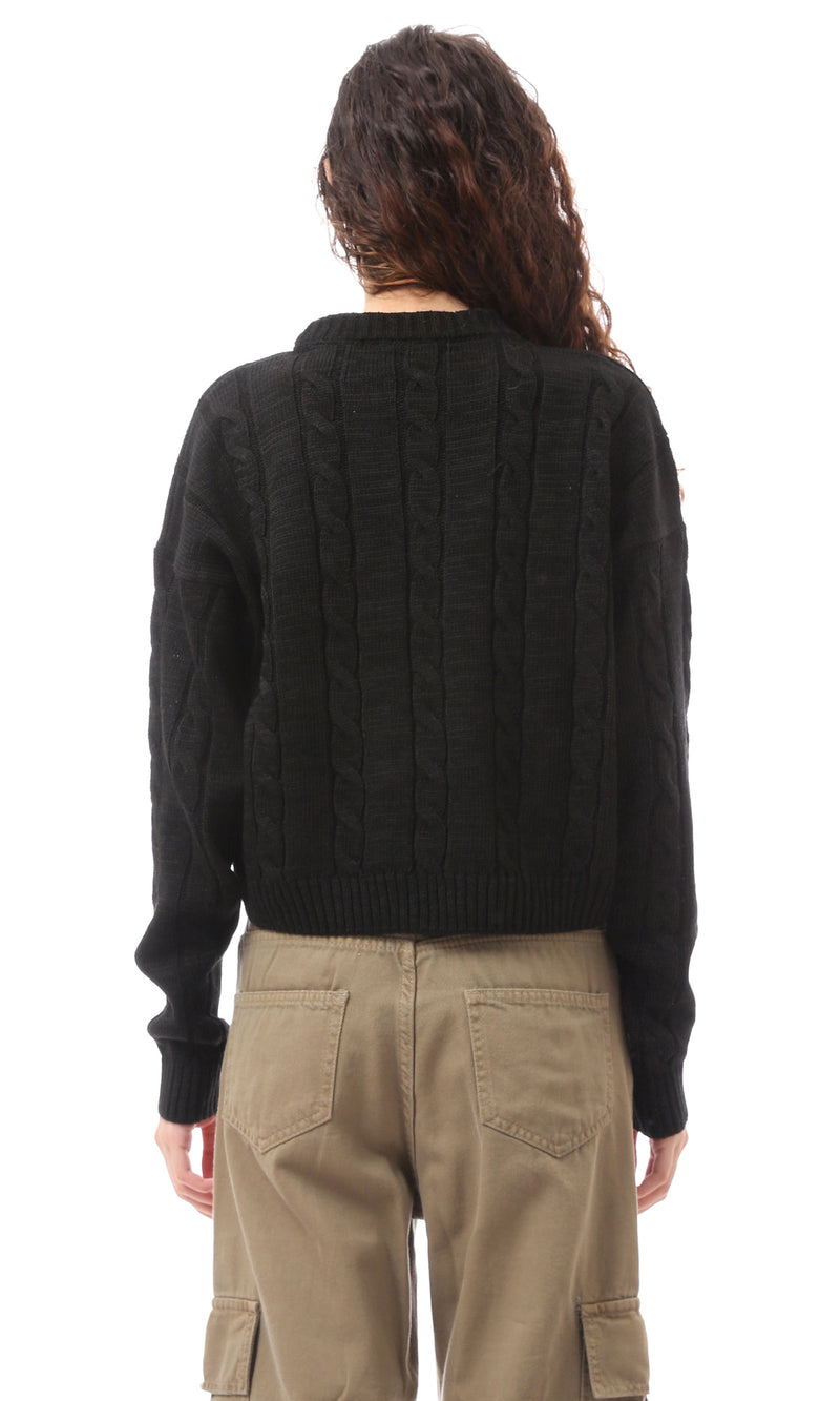 بلوفر أسود أكريليك برقبة دائرية سهل الارتداء