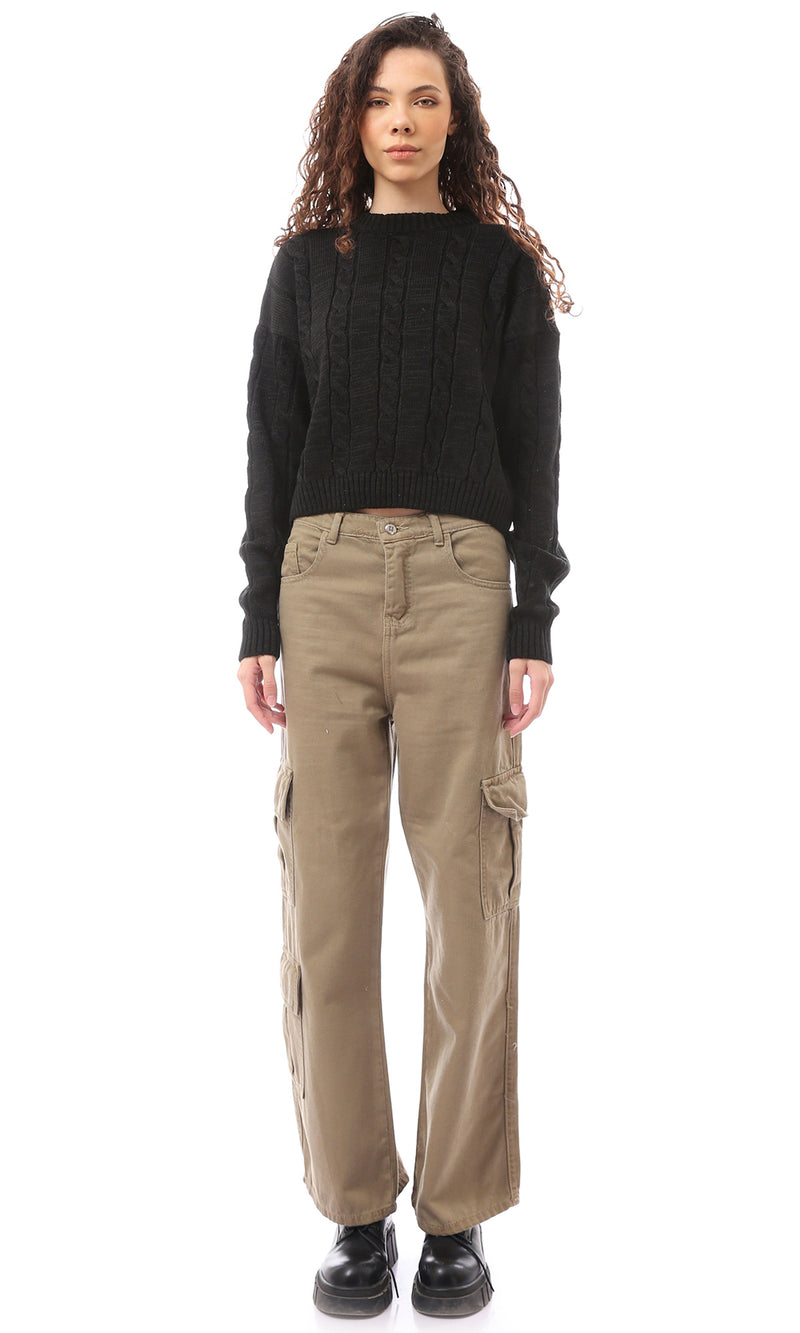 بلوفر أسود أكريليك برقبة دائرية سهل الارتداء