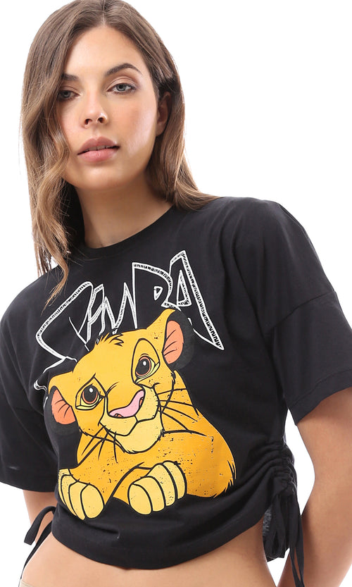 تيشيرت قطن أسود مطبوع سهل الارتداء