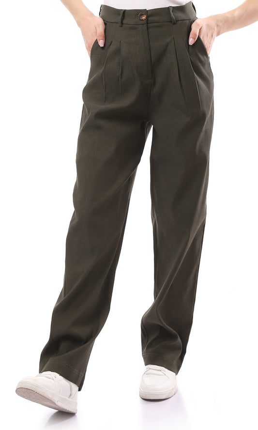 O169695 Dark Olive Classic Pants With Side Pockets