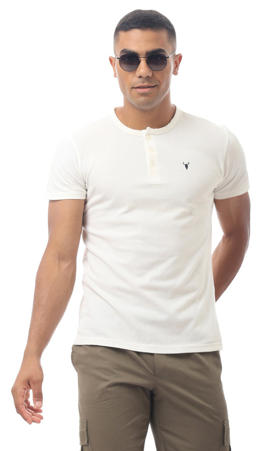 O169710 White Slip On Buttoned Solid Polo Shirt