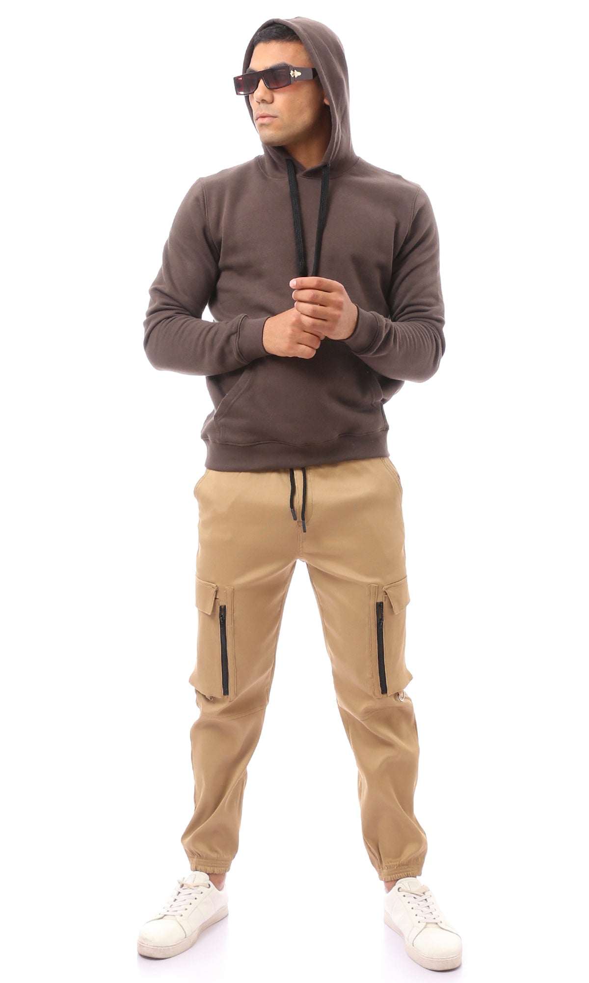 O169753 Beige Slip On Comfy Trousers With Hem
