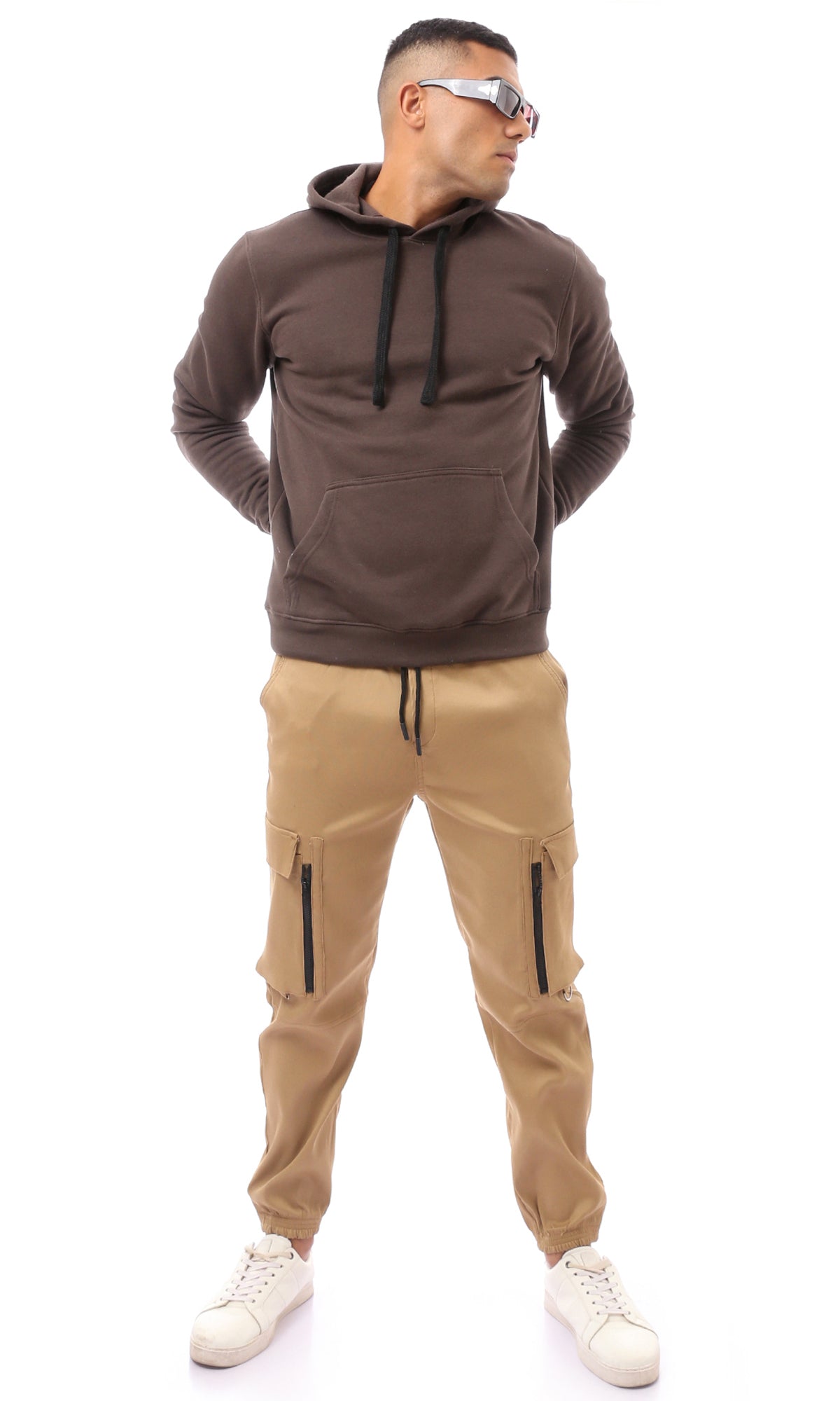 O169753 Beige Slip On Comfy Trousers With Hem