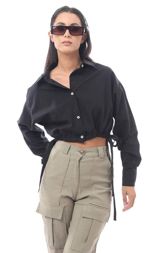 قميص فاخر أسود باكمام طويلة وأزرار