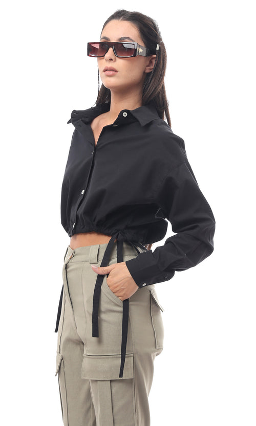 قميص فاخر أسود باكمام طويلة وأزرار