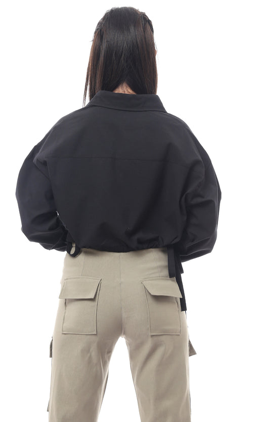 قميص فاخر أسود باكمام طويلة وأزرار