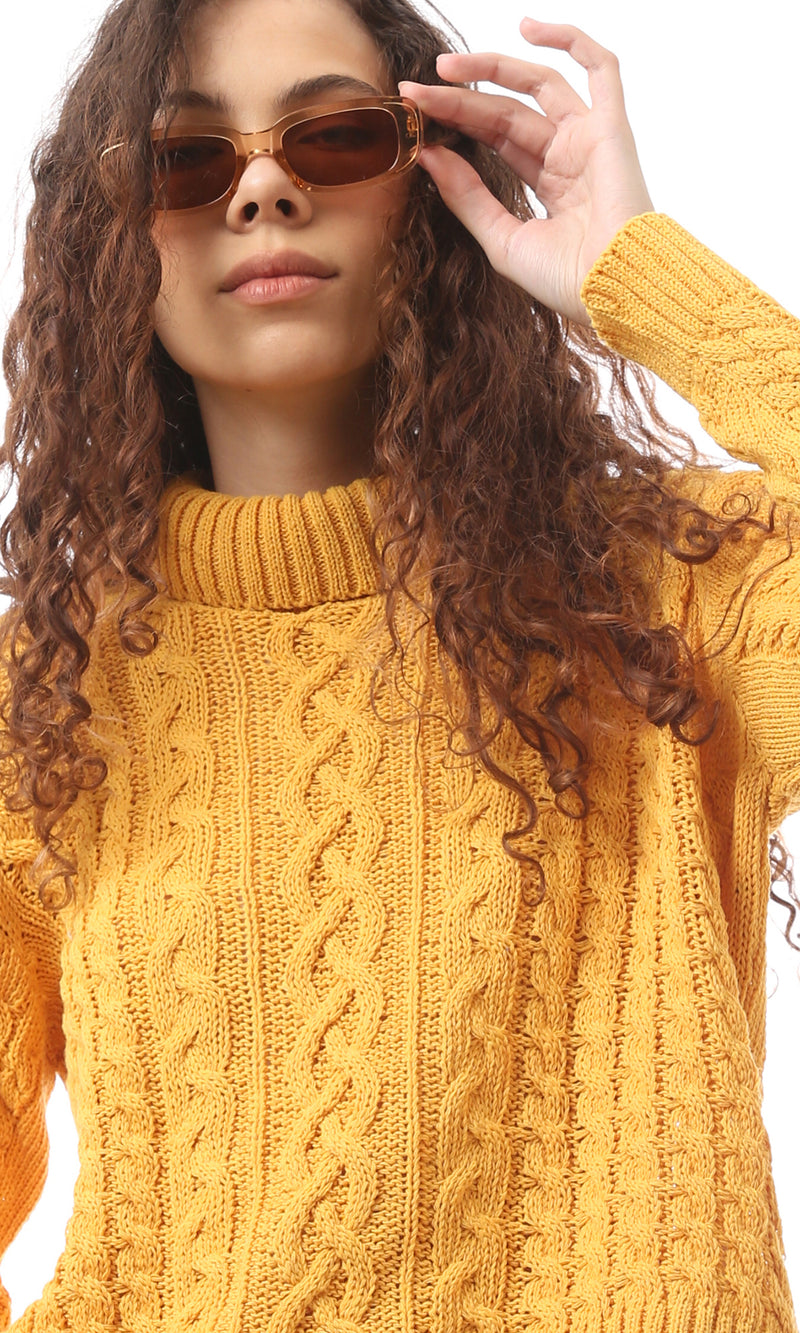 O169847 Mustard Yellow Slip On Turtle Neck Pullover