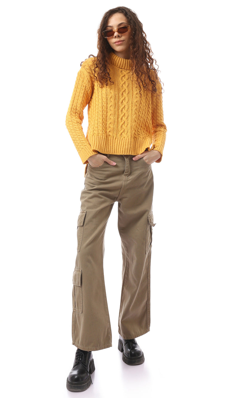 O169847 Mustard Yellow Slip On Turtle Neck Pullover