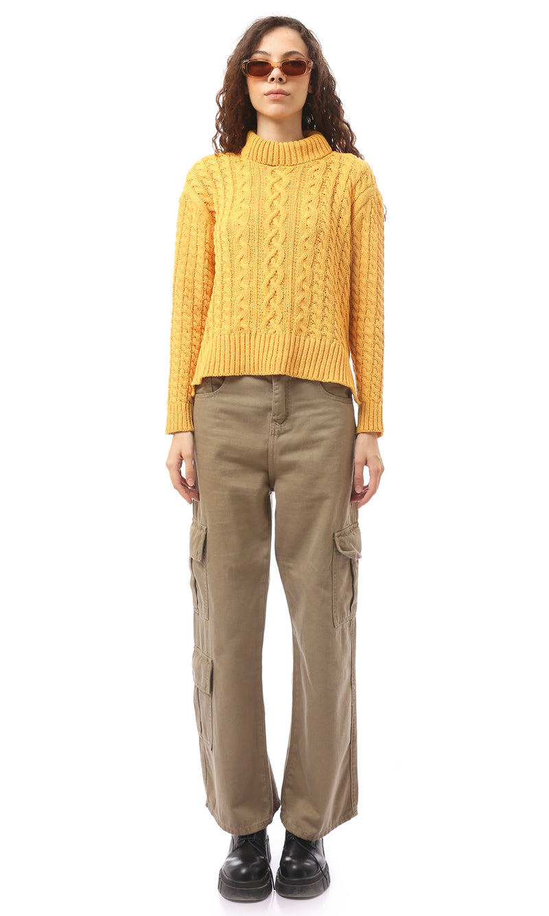 O169847 Mustard Yellow Slip On Turtle Neck Pullover