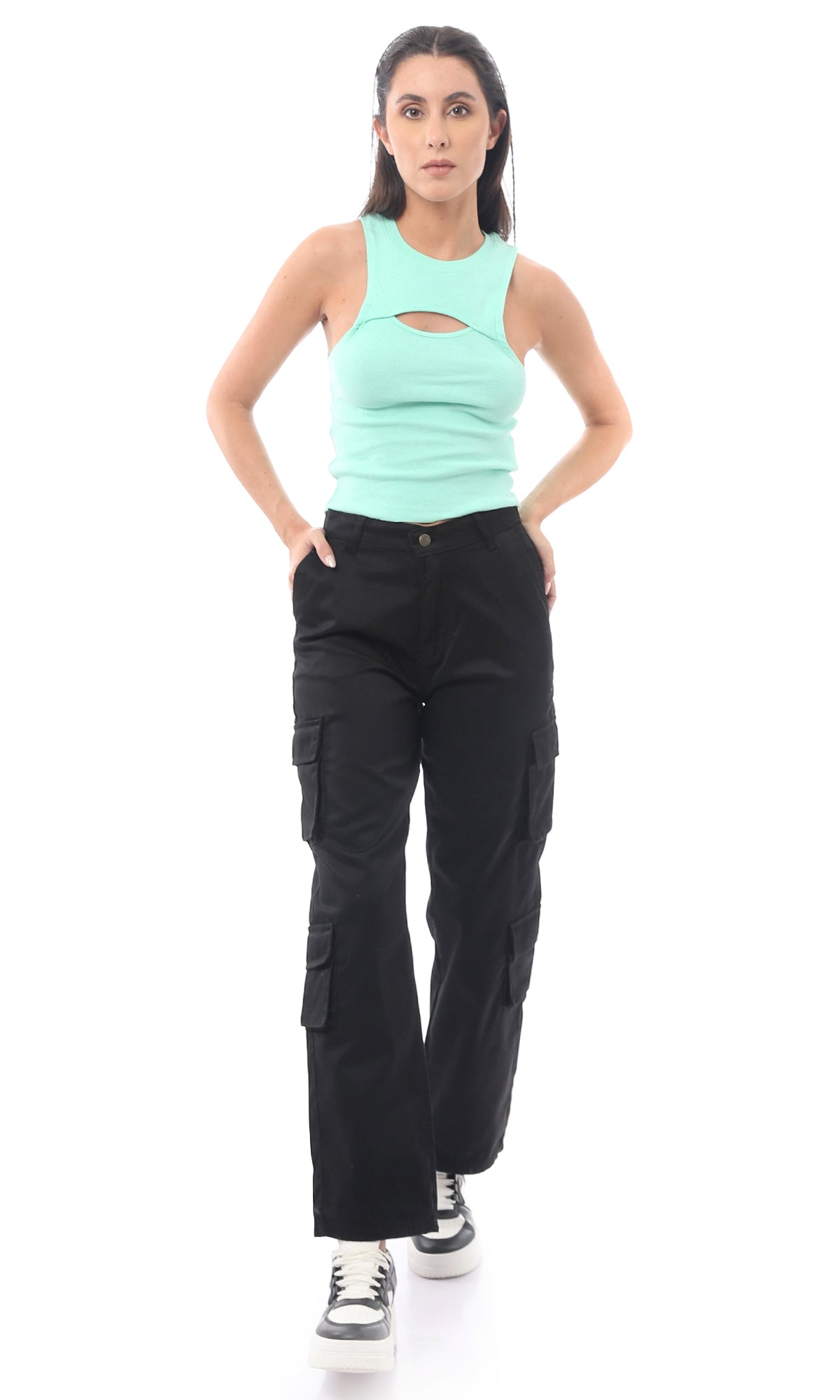 O169942 Cotton Black Buttoned Casual Trousers