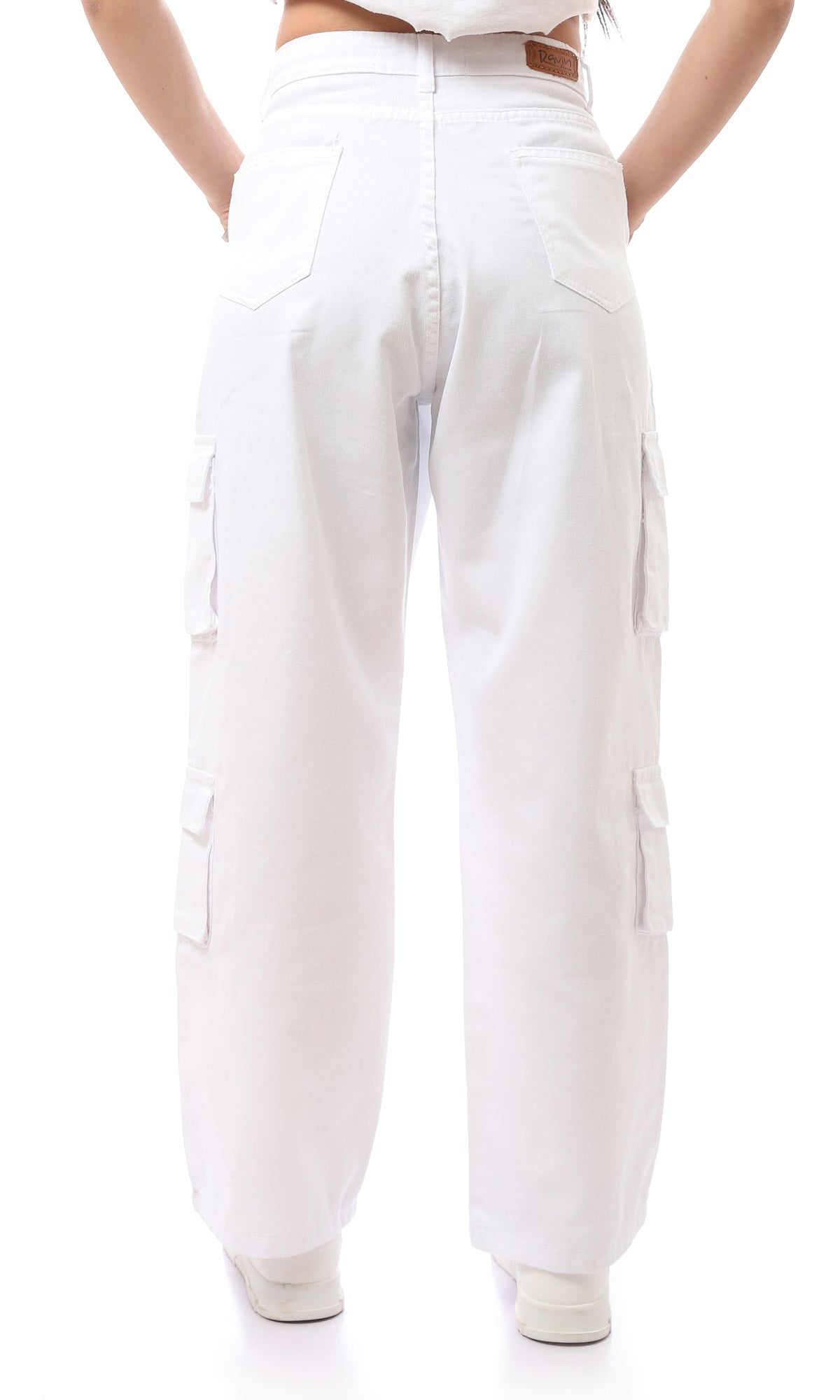O169943 White Cotton Solid Fly Zip Buttoned Trousers