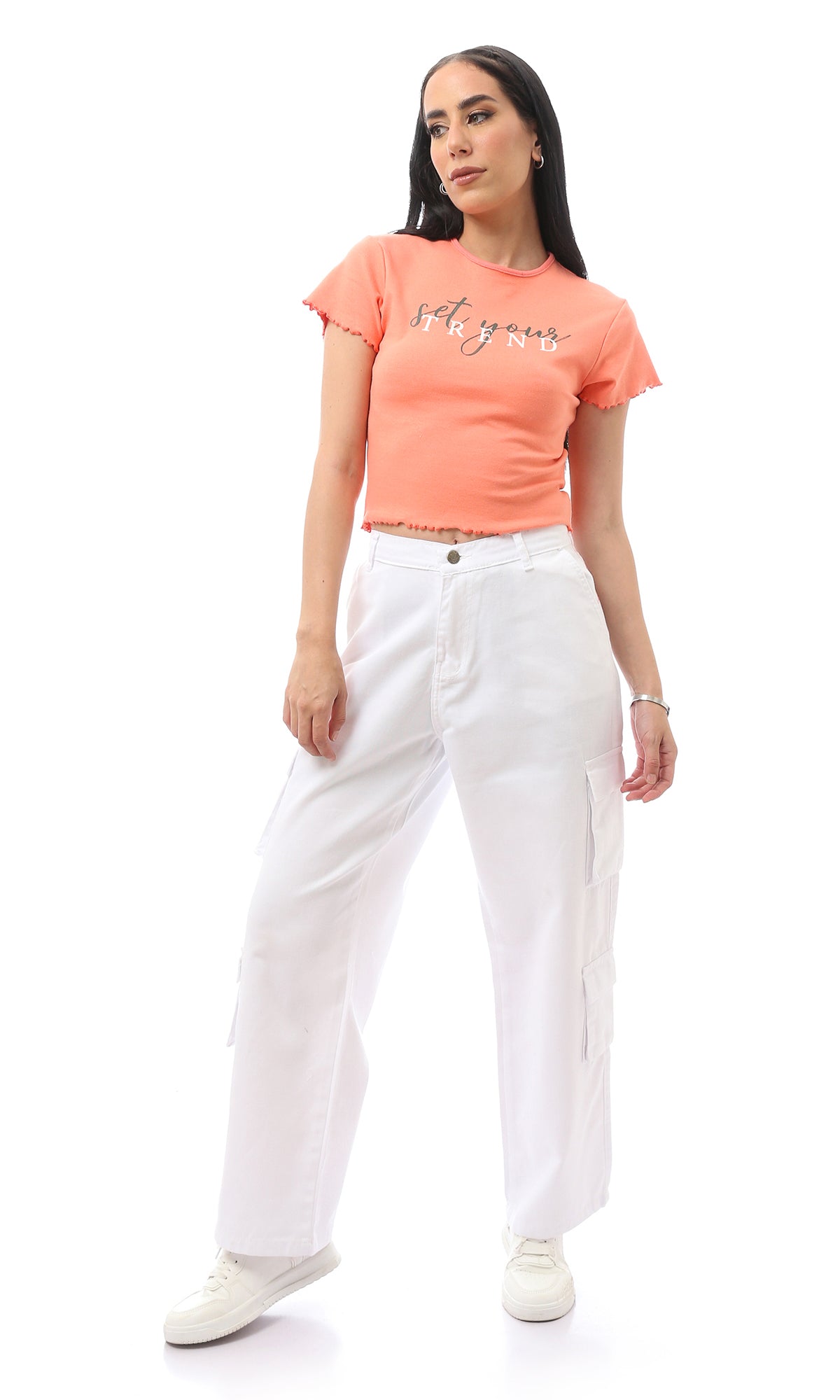 O169943 White Cotton Solid Fly Zip Buttoned Trousers