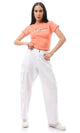 O169943 White Cotton Solid Fly Zip Buttoned Trousers