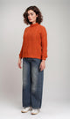 O169973-O169973 - Chunky Knit Mock Neck Sweater - Orange