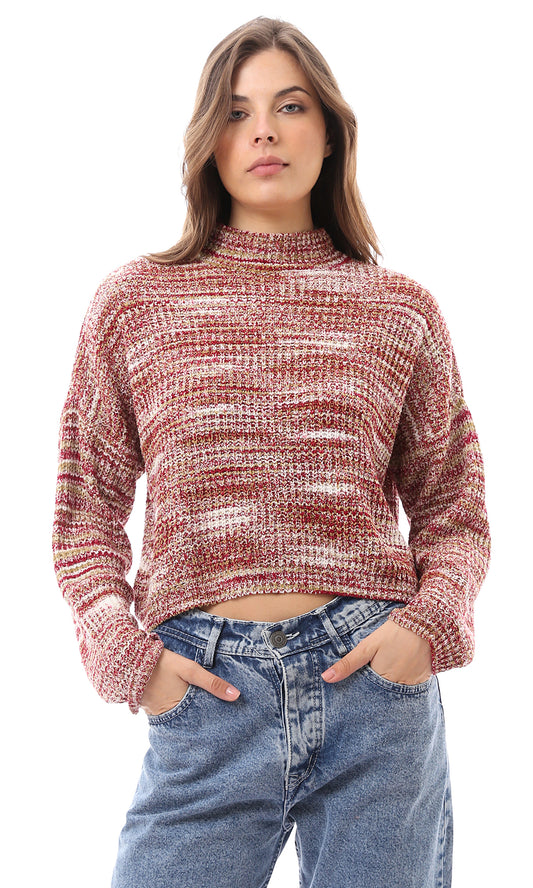 O169975 Fashionable Mock Neck Colorful Knitted Pullover