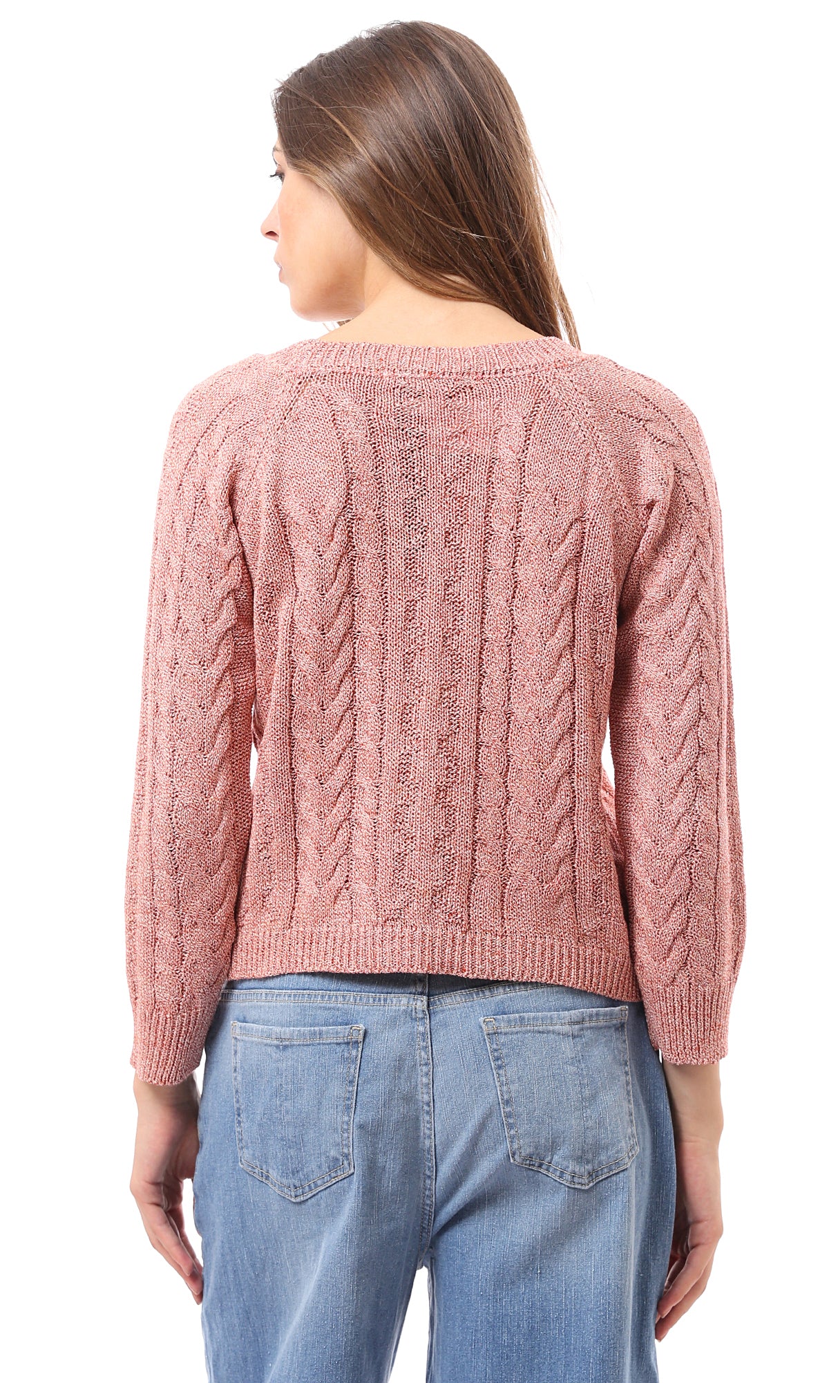 O169979 Boat Neck Slip On Coral Knitted Pullover