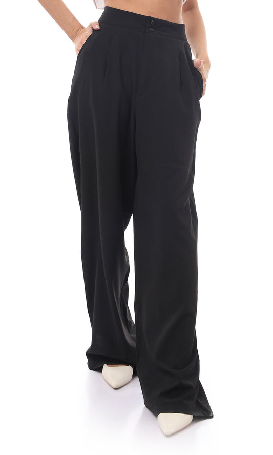 O170002 Fly Zipper Buttoned Black Polyester Trousers