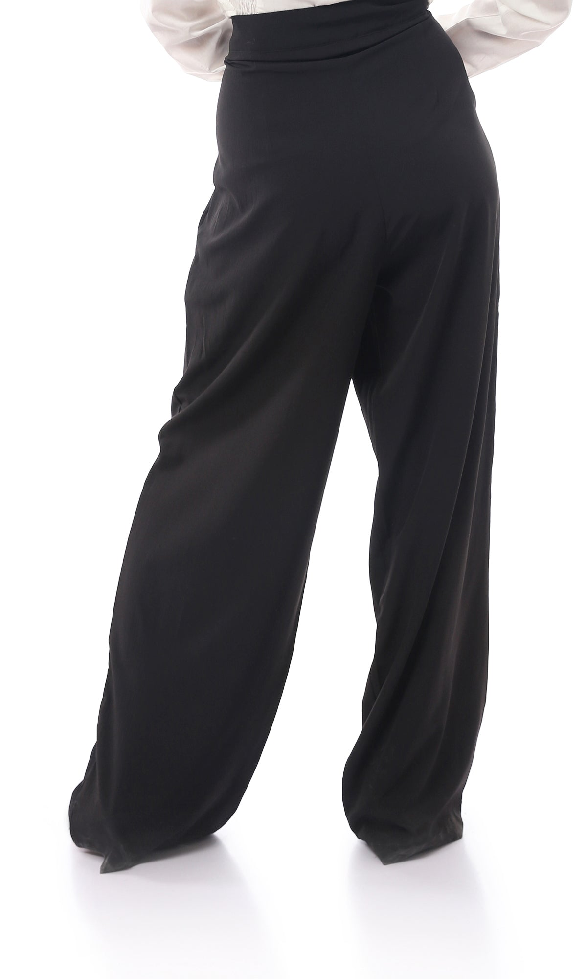 O170002 Fly Zipper Buttoned Black Polyester Trousers