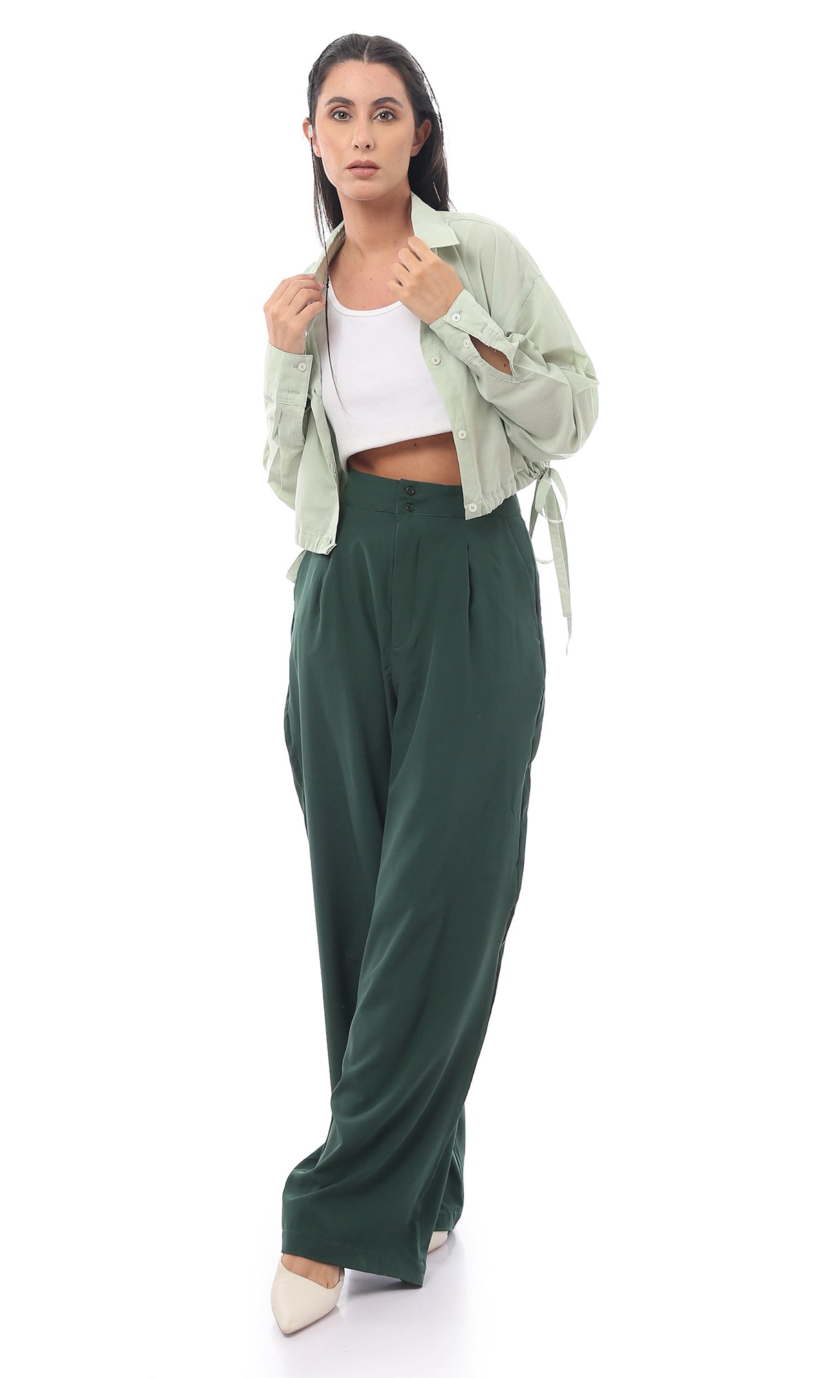 O170005 Casual Dark Green Fancy Trousers