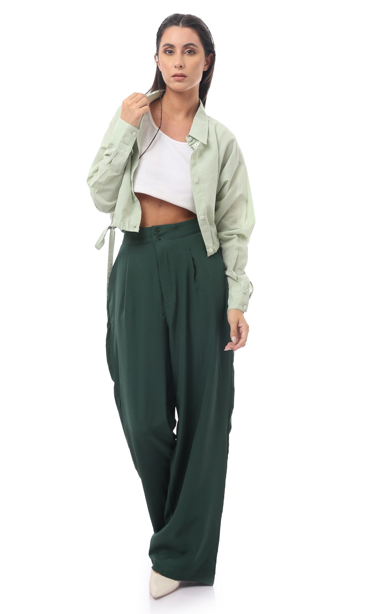 O170005 Casual Dark Green Fancy Trousers