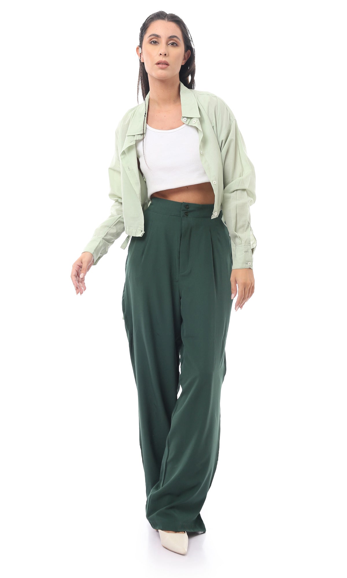 O170005 Casual Dark Green Fancy Trousers