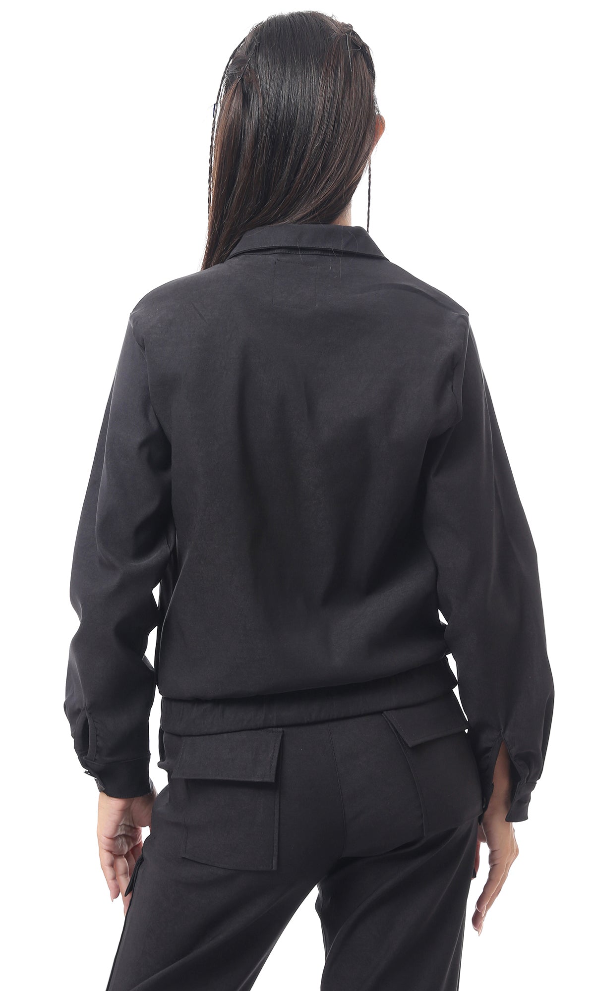O170007 Buttoned Classic Black Turn Down Collar Jacket