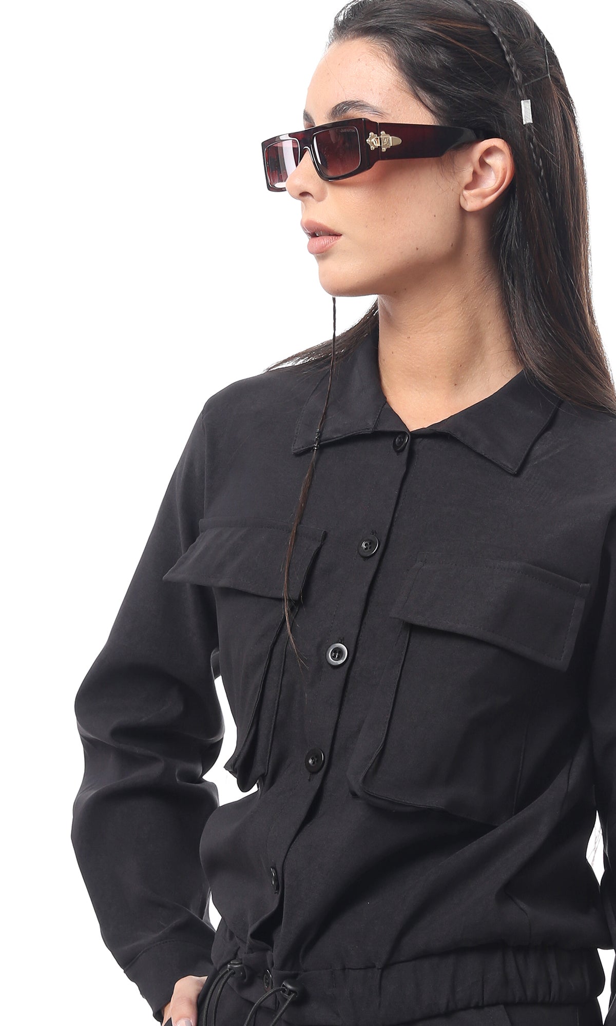 O170007 Buttoned Classic Black Turn Down Collar Jacket