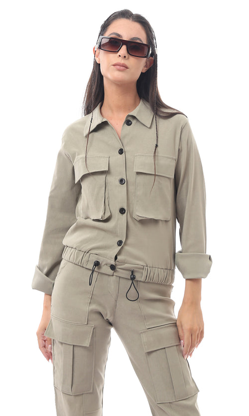 Muted Sage Utility Cargo Button-Down Jacket - O170008