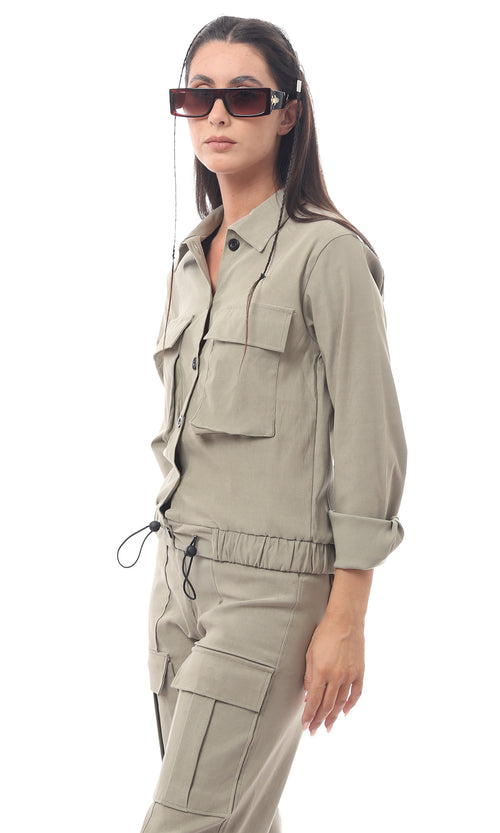Muted Sage Utility Cargo Button-Down Jacket - O170008