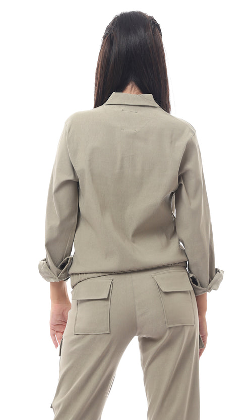 Muted Sage Utility Cargo Button-Down Jacket - O170008