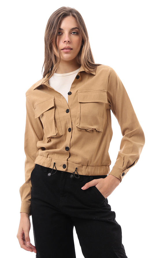 O170009 Camel Soft Cotton Jacket With Patched Pockets