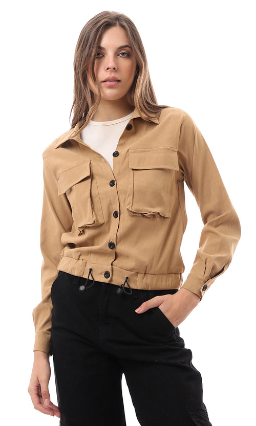 Caramel Utility Cropped Jacket with Adjustable Hem - O170009