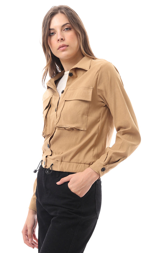 Caramel Utility Cropped Jacket with Adjustable Hem - O170009