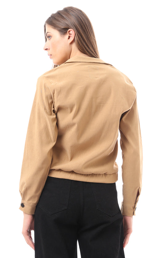 Caramel Utility Cropped Jacket with Adjustable Hem - O170009