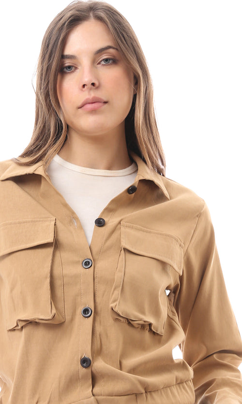 Caramel Utility Cropped Jacket with Adjustable Hem - O170009