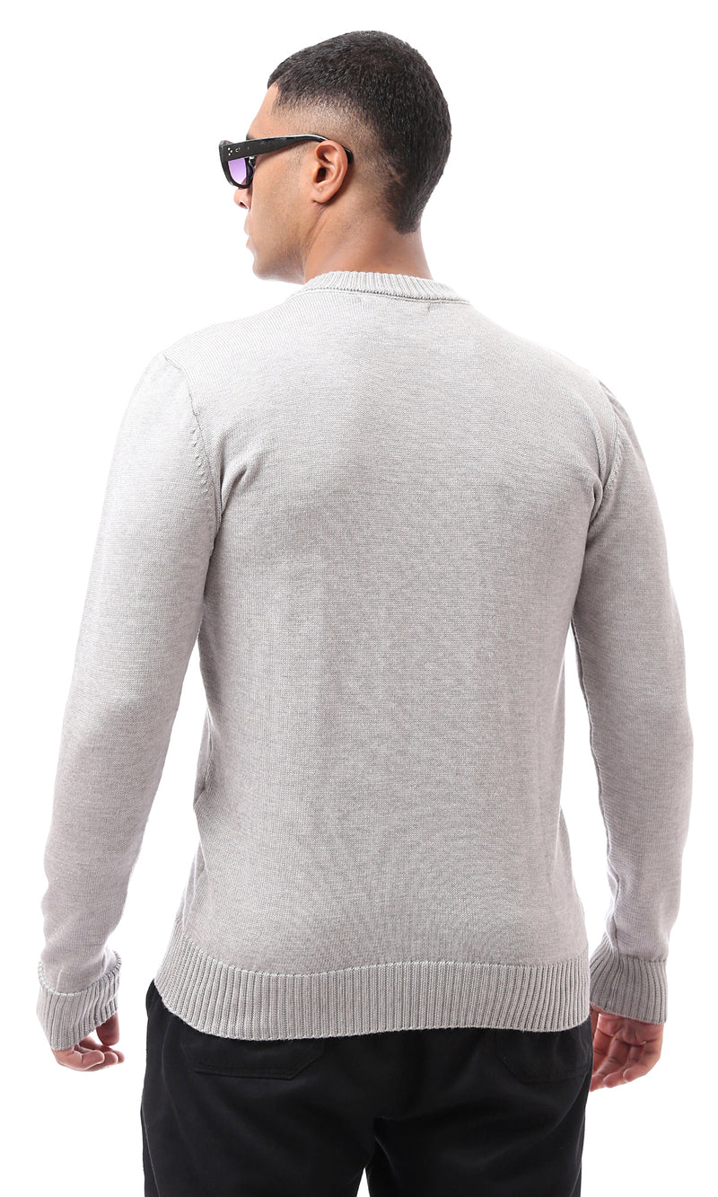 O170216 Grey Ribbed Neck And Cuffs Basic Pullover