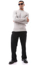 O170216 Grey Ribbed Neck And Cuffs Basic Pullover
