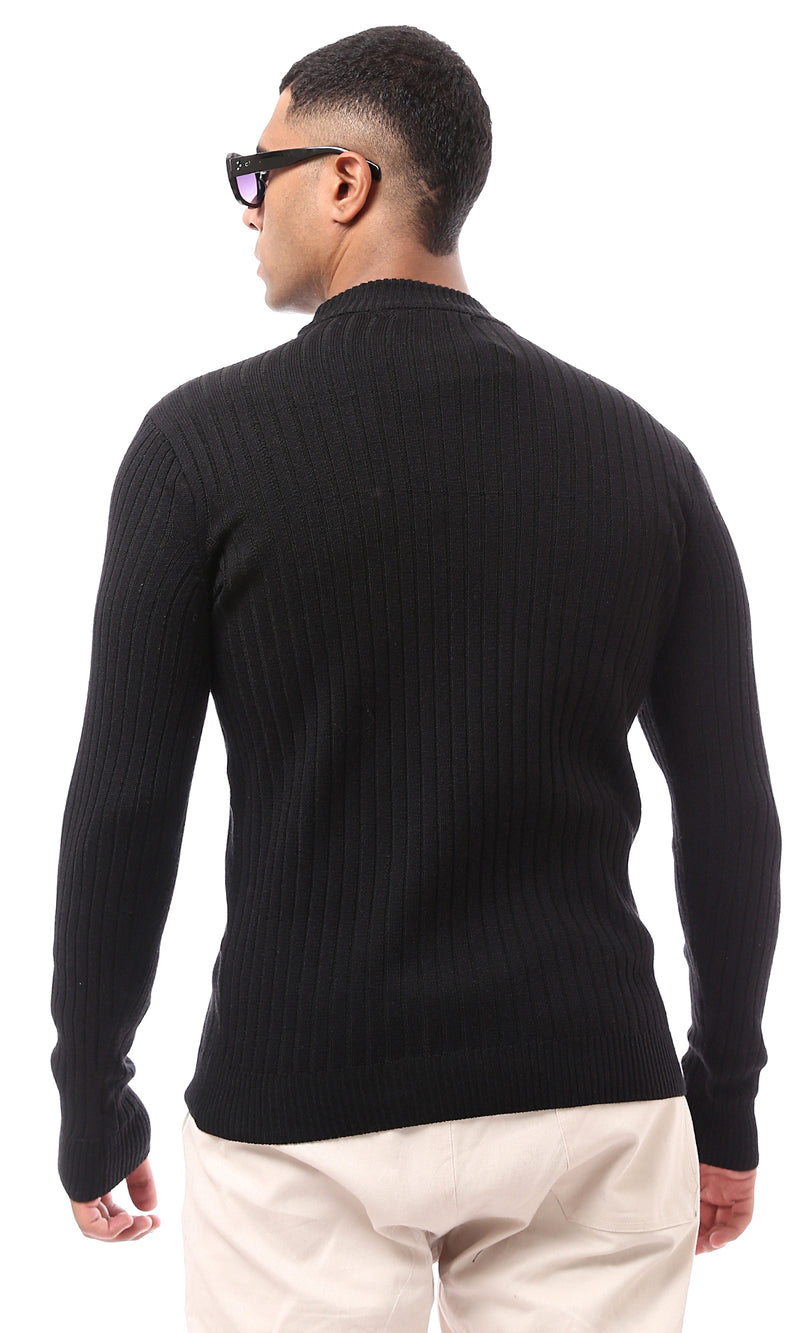 O170220 Long Sleeves Elegant Ribbed Black Pullover