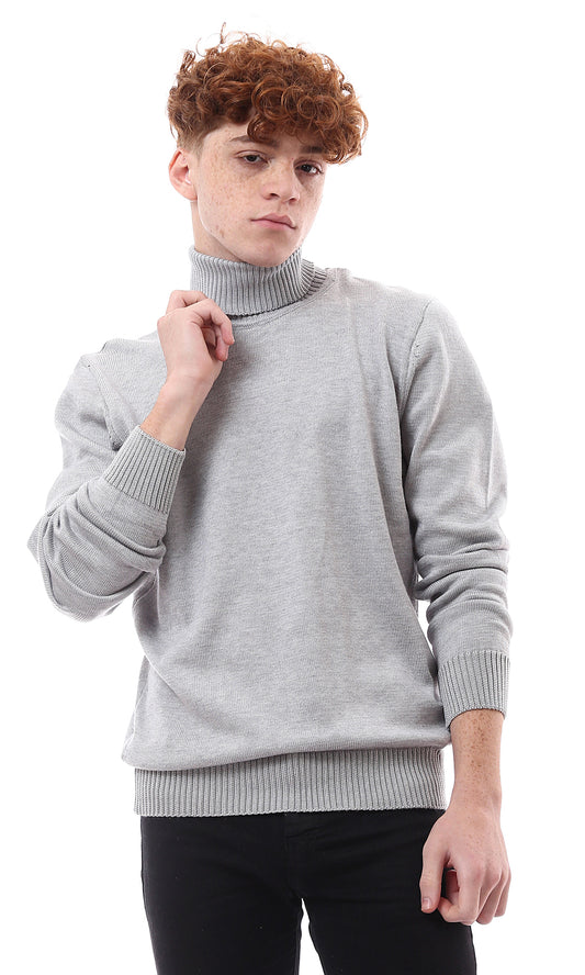 O170226 Ribbed Turtle Neck Grey Basic Pullover