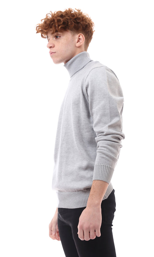 O170226 Ribbed Turtle Neck Grey Basic Pullover