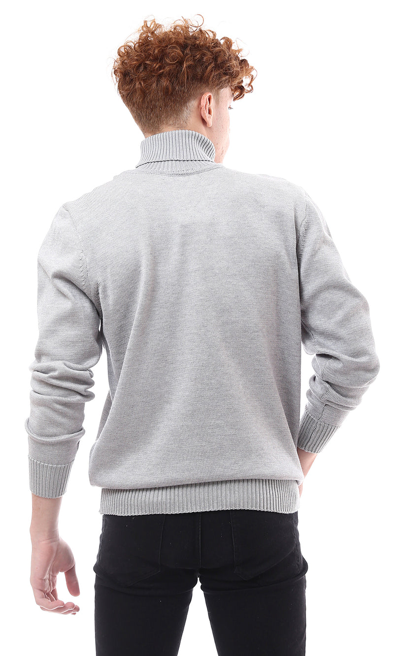 O170226 Ribbed Turtle Neck Grey Basic Pullover