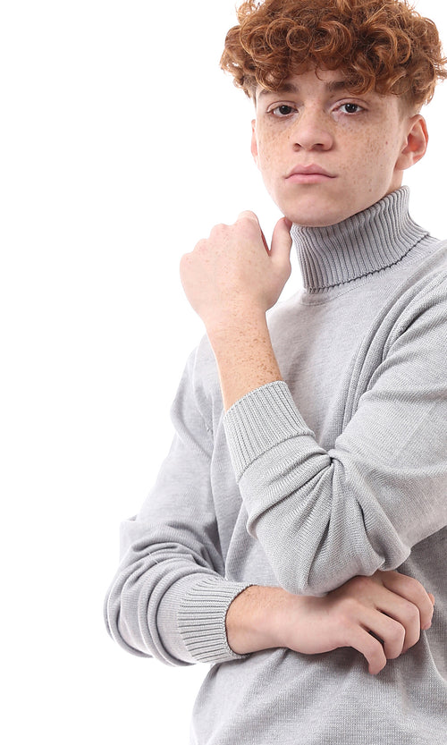 O170226 Ribbed Turtle Neck Grey Basic Pullover