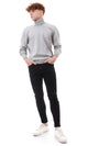O170226 Ribbed Turtle Neck Grey Basic Pullover